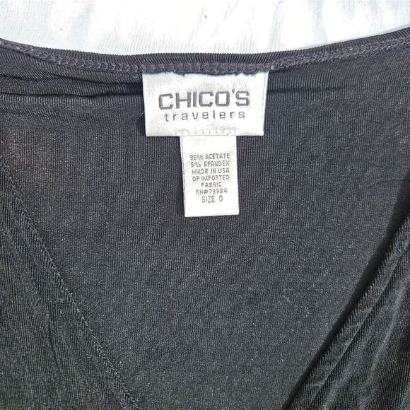 Chico's Travelers Black Button Down Wrinkle Free V-Neck 3/4 Sleeve Cardigan S/4 - Picture 4 of 5